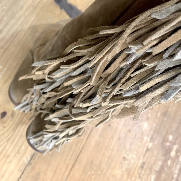 Aldo Cyndy Suede Fringe Detail Tall Boots 9 Pull On Bohemian Western Casual - Picture 8 of 14